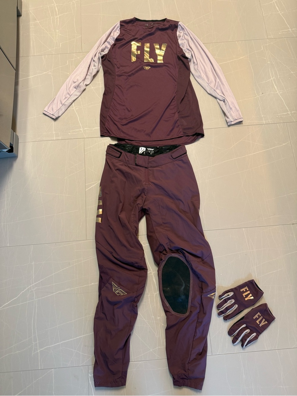 Women’s FLY Racing Plum Motocross Jersey, Pants & Gloves Set